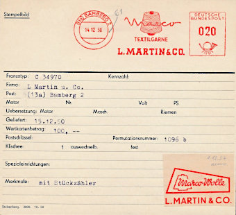 Martin 1950 Maschinenkarte