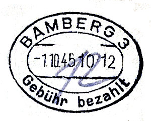 Ovalstempel PA 3 vom 01.10.1945