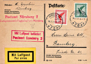 Postkarte Luftpost befördert